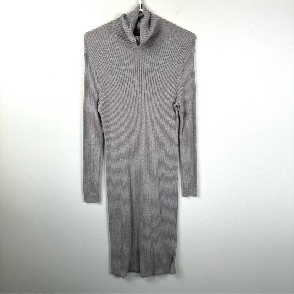 Peruvian Connection Dress Womens Large Long Sleeve Ribbed Cowl Neck Midi Length